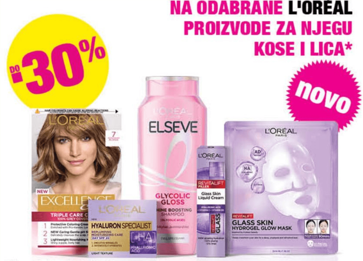 Odabrani L'Oréal proizvodi za njegu kose i lica - Akcija u trgovini Bipa