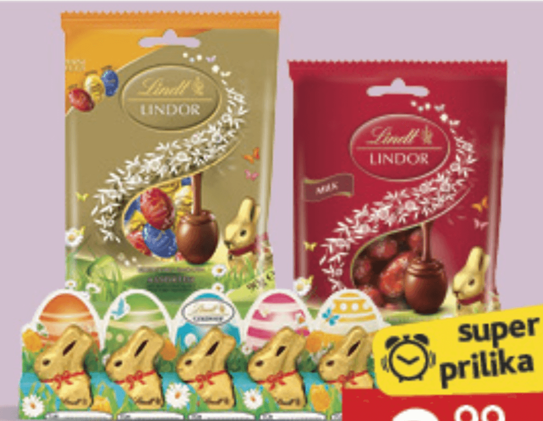 Lindt Čokoladna jaja i zečići 90g, zečići, 5/1, 50g - Akcija u trgovini Konzum