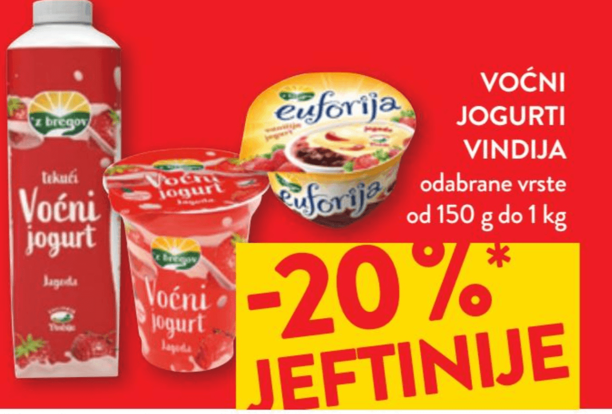 Voćni jogurti od 150 g do 1 kg Vindija - Akcija u trgovini Spar