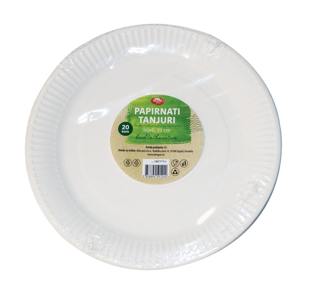 Ultra Plus Papirnati tanjuri bijeli 23 cm, 20 kom - Akcija u trgovini Ribola