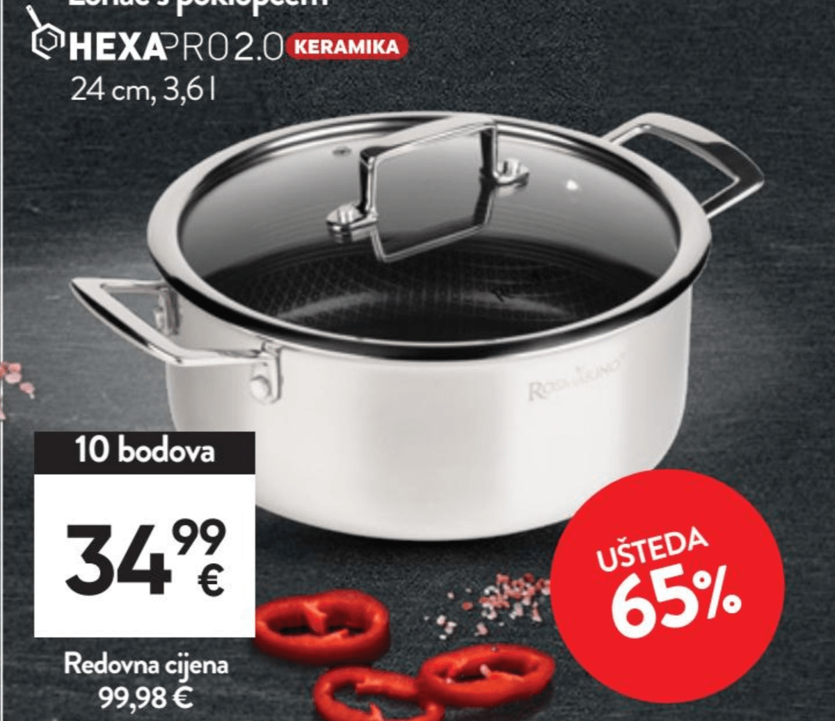 Lonac s poklopcem Hexa Pro 2.0 keramika 24 cm, 3,6 l Akcija u trgovini Spar