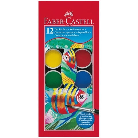 Vodene boje Faber Castell 12 boja, Ø 40mm + kist - Akcija u trgovini Spar