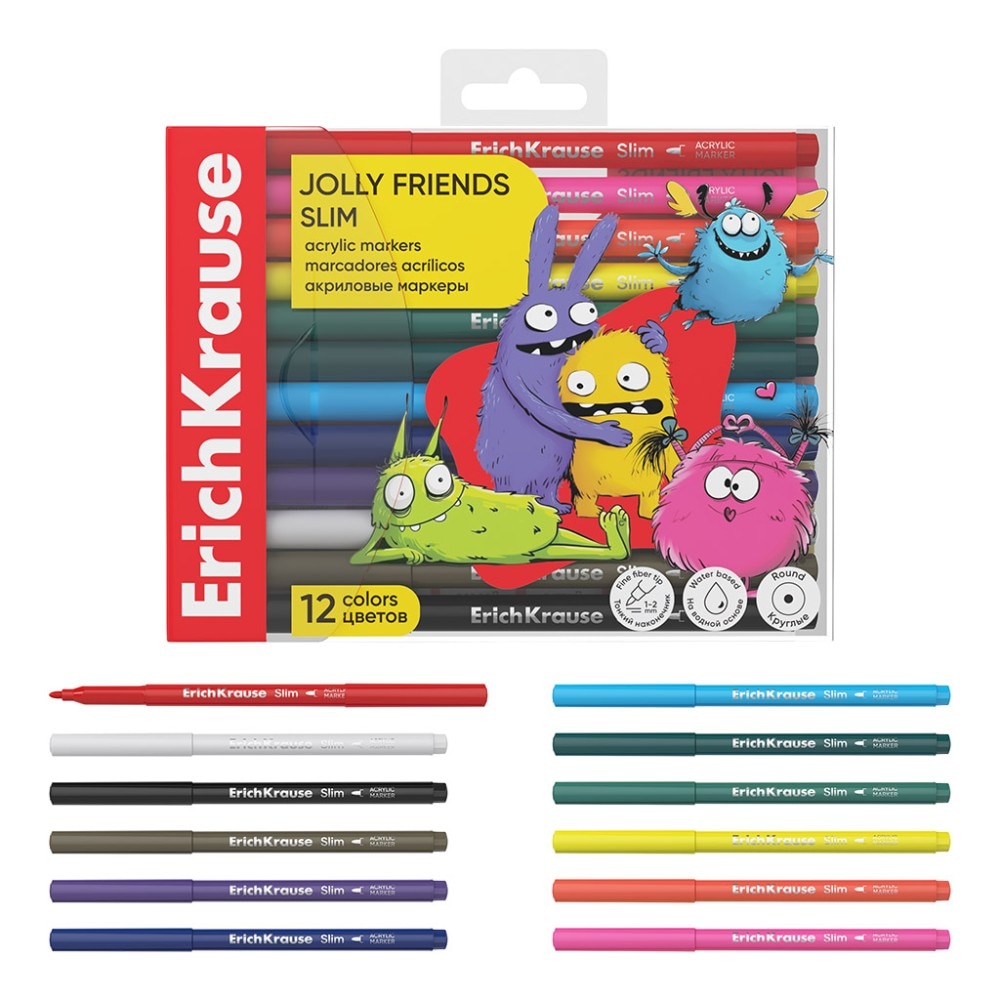 Erich Krause Jolly Friends Slim markeri 12 boja Akcija u trgovini Plodine