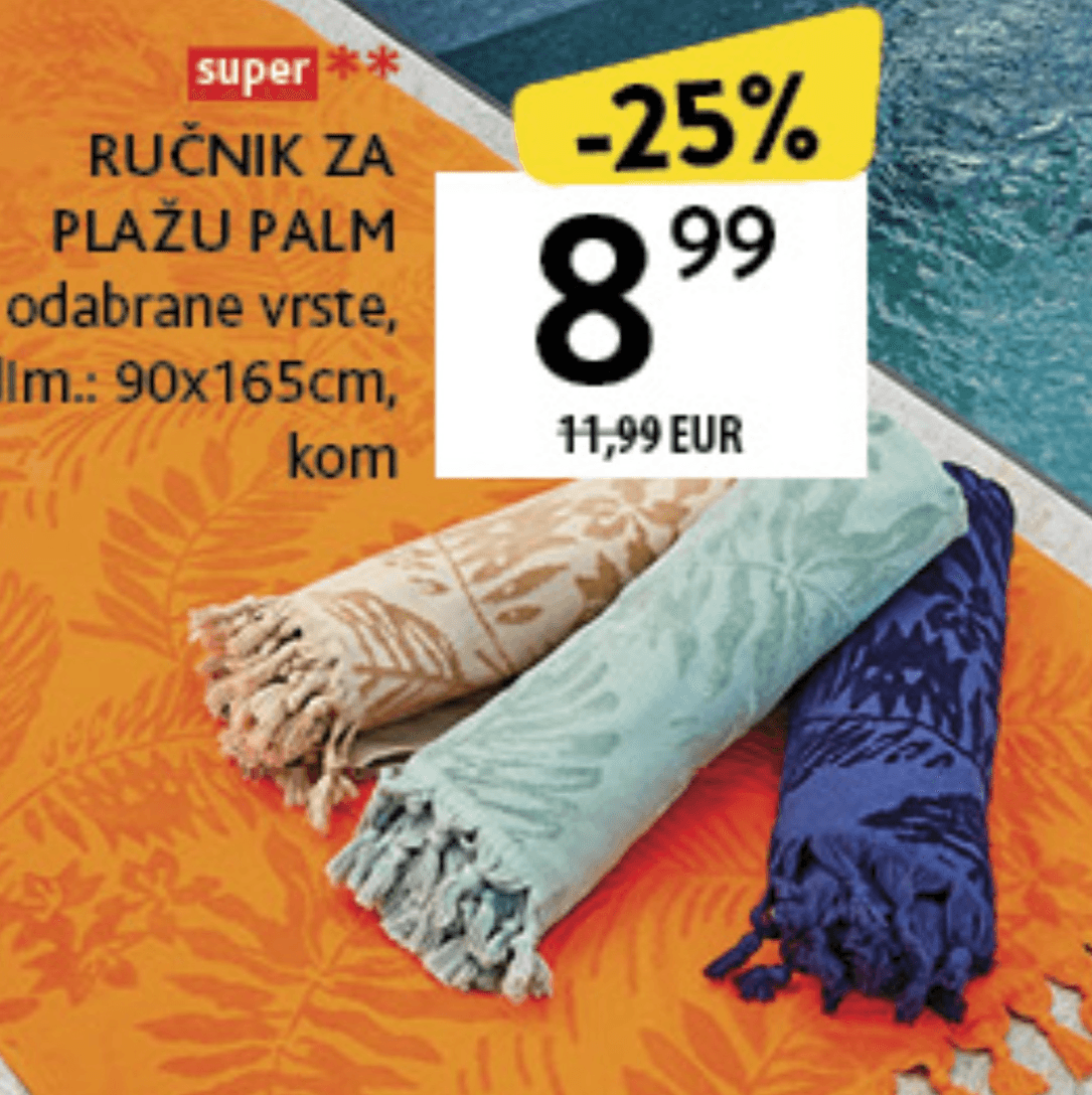 Ručnik za plažu Palm dlm.: 90x165cm, kom - Akcija u trgovini Konzum