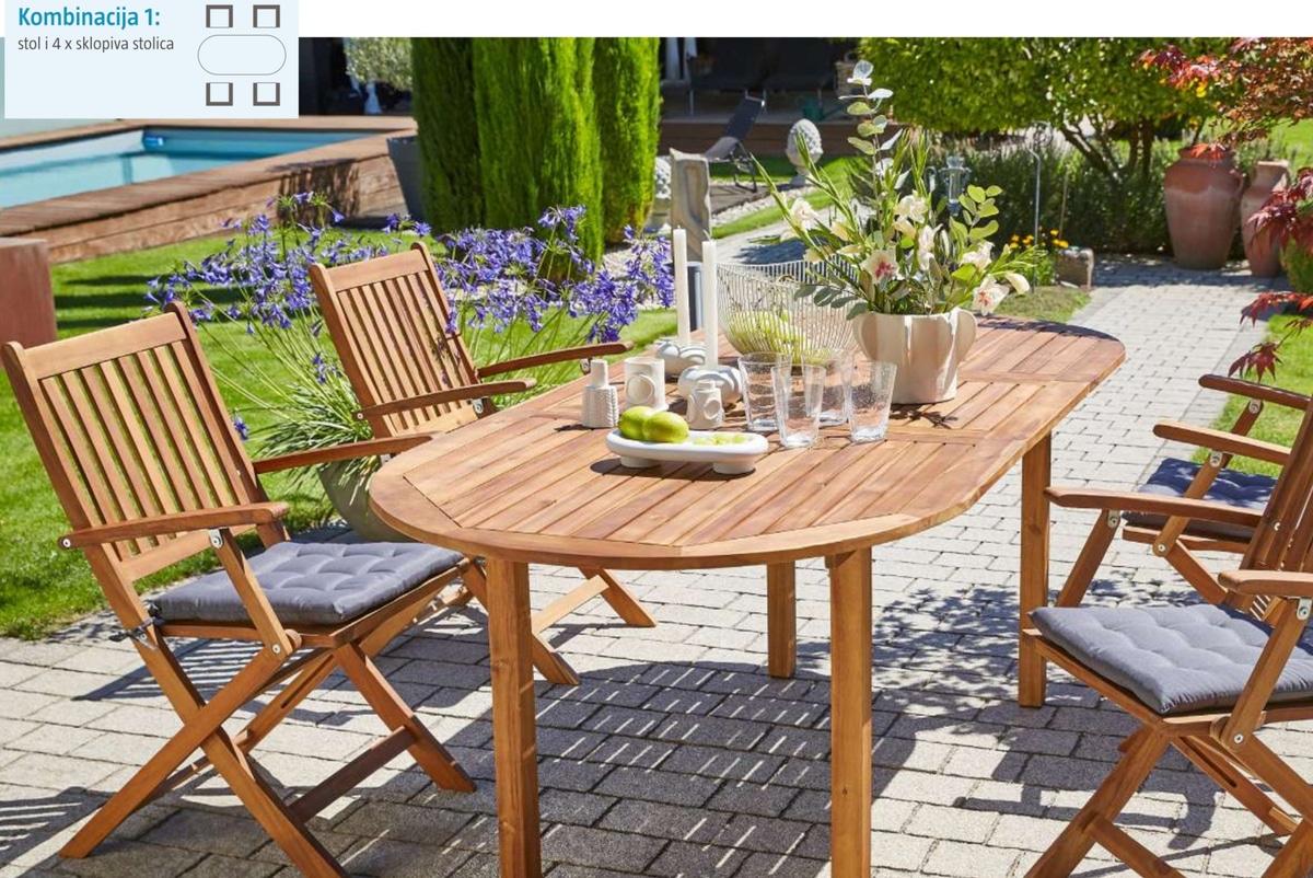 Kombinacija 1: Stol i 4 sklopive stolice 5-dijelni set sunfun - Akcija u trgovini Bauhaus
