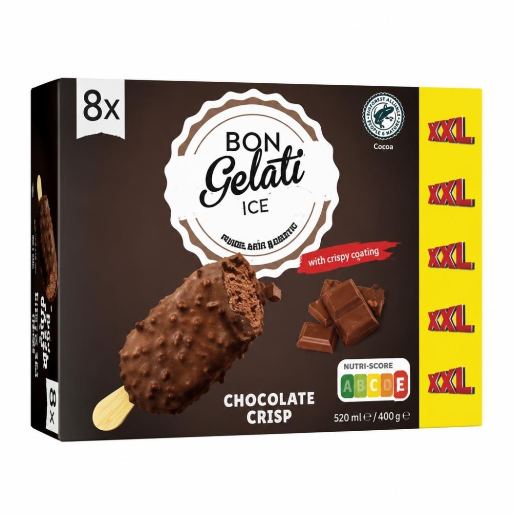 Bon Gelati čokoladni sladoled na štapiću sa crispmom XXL 8 x 100 ml Akcija u trgovini Lidl