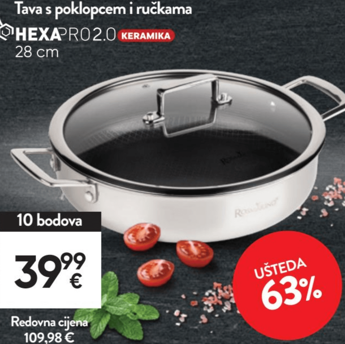 Tava s poklopcem i ručkama Hexa Pro 2.0 keramika 28 cm Akcija u trgovini Spar