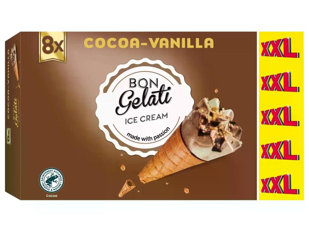 BON GELATI Sladoled u kornetu vanilija XXL 8 x 120 ml - Akcija u trgovini Lidl