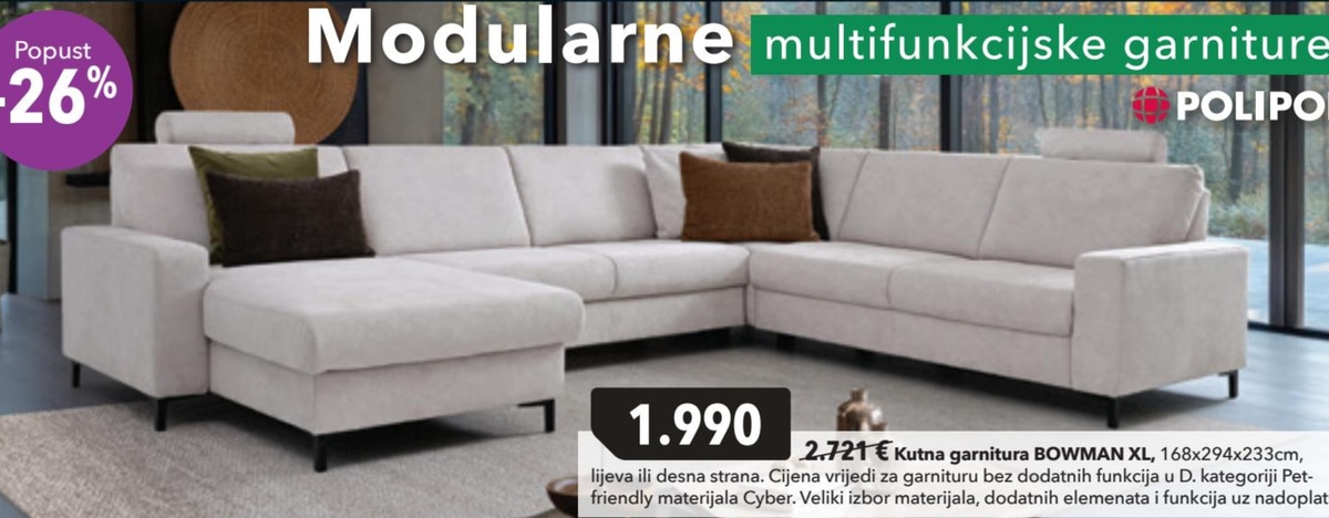 Kutna garnitura BOWMAN XL POLIPOL - Akcija u trgovini Harvey Norman