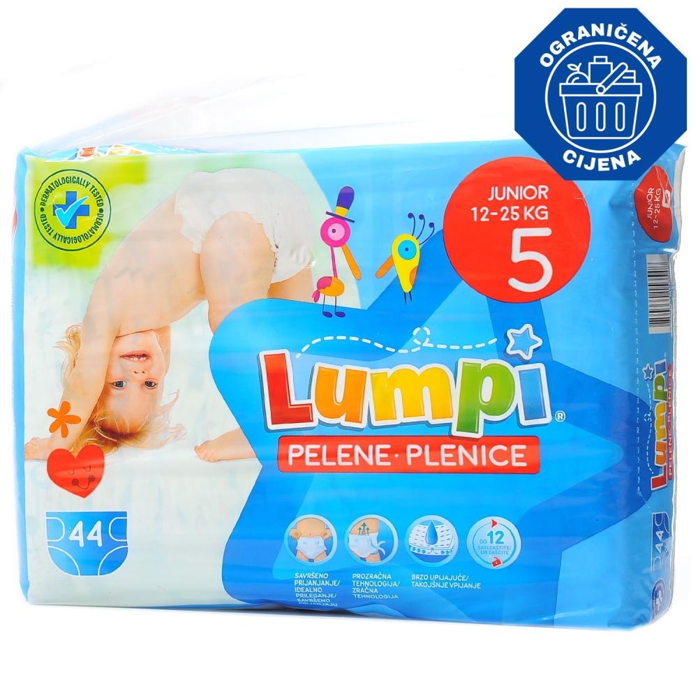 Lumpi Dječje pelene maxl 4, 50/1, Junior 5, 44/1 - Akcija u trgovini Konzum