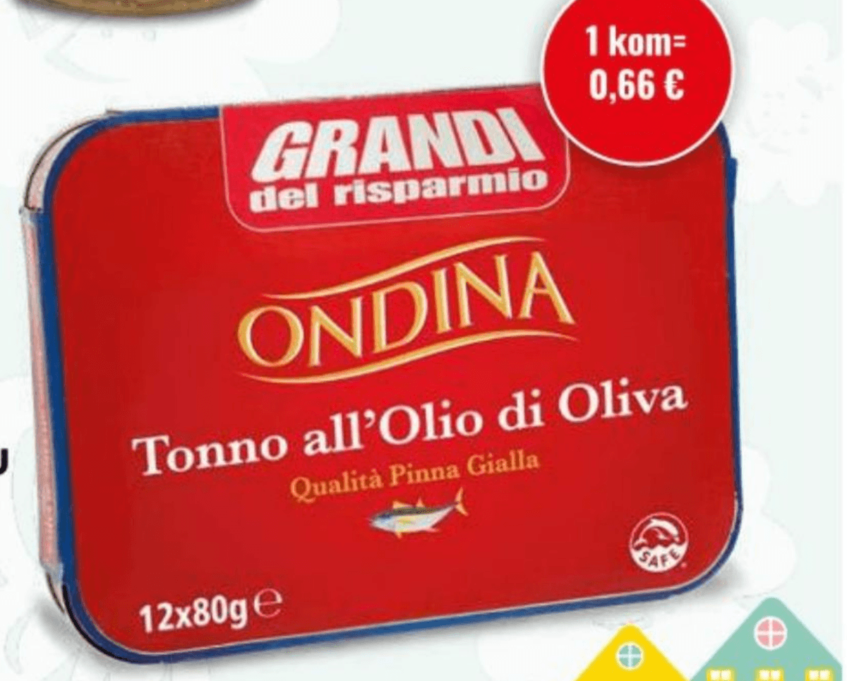 Ondina Tuna žutoperajna u maslinovom ulju 12 x 80 g - Akcija u trgovini Eurospin