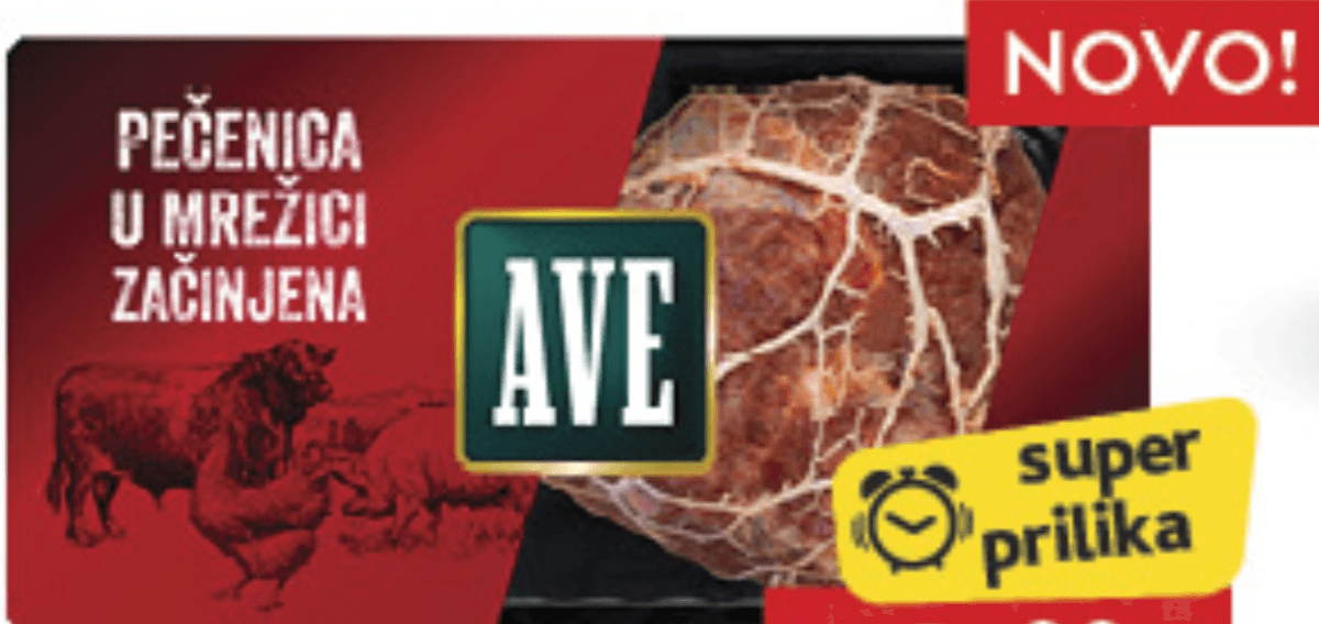 Pečenica u mrežici začinjena cca 800g AVE - Akcija u trgovini Konzum