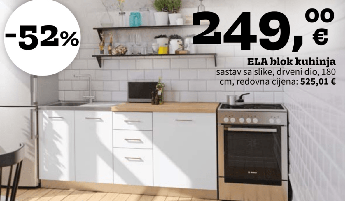 Ela blok kuhinja 180 cm - Akcija u trgovini Prima