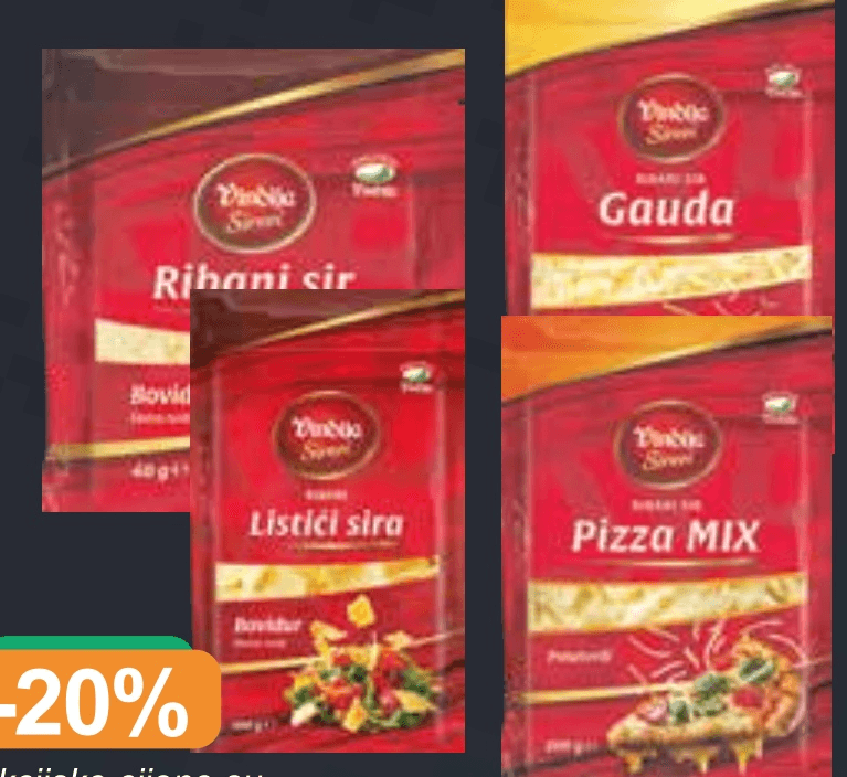 Ribani sir, Listići sira, Pizza mix ili Gauda ribani sir 40g, 100g, 200g - Akcija u trgovini KTC