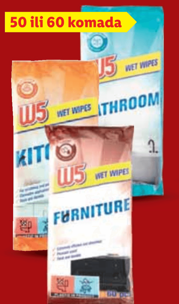 W5 Vlažne maramice za čišćenje 50 ili 60 komada - Akcija u trgovini Lidl