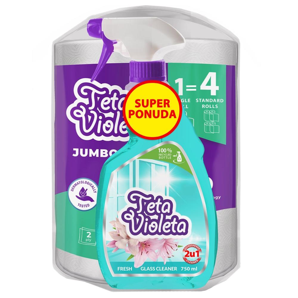 Violeta sredstvo za čišćenje stakla Fresh / papirnati ručnici dvoslojni Soft 750 ml / 1x200 listića - Akcija u trgovini Dm