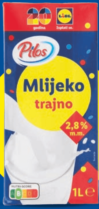 PILOS Trajno mlijeko 1 L - Akcija u trgovini Lidl