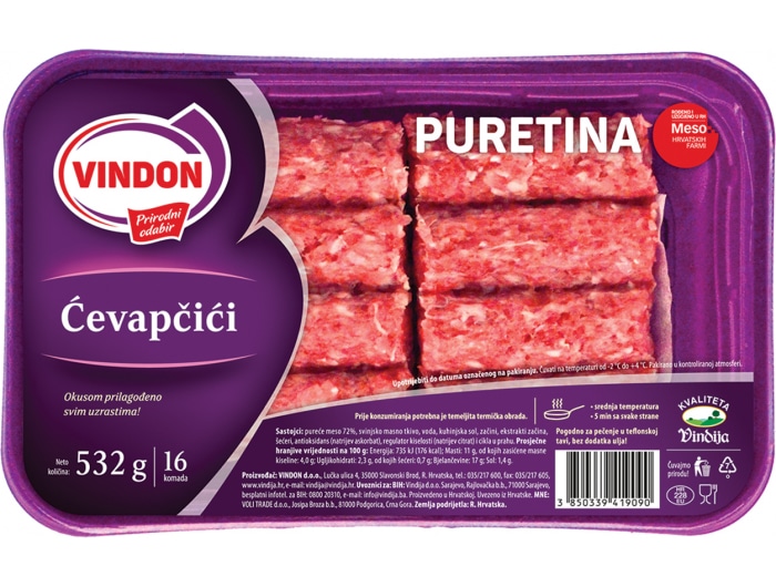 Vindon Vindija pureći ćevapčići 532 g Vindon, Vindija Akcija u trgovini Tommy