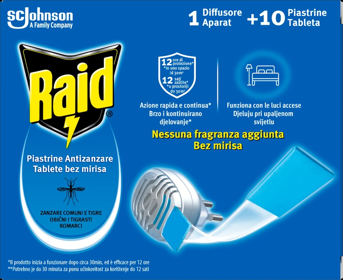 Električni aparat protiv komaraca s 10 tableta Raid 1 kom - Akcija u trgovini KTC