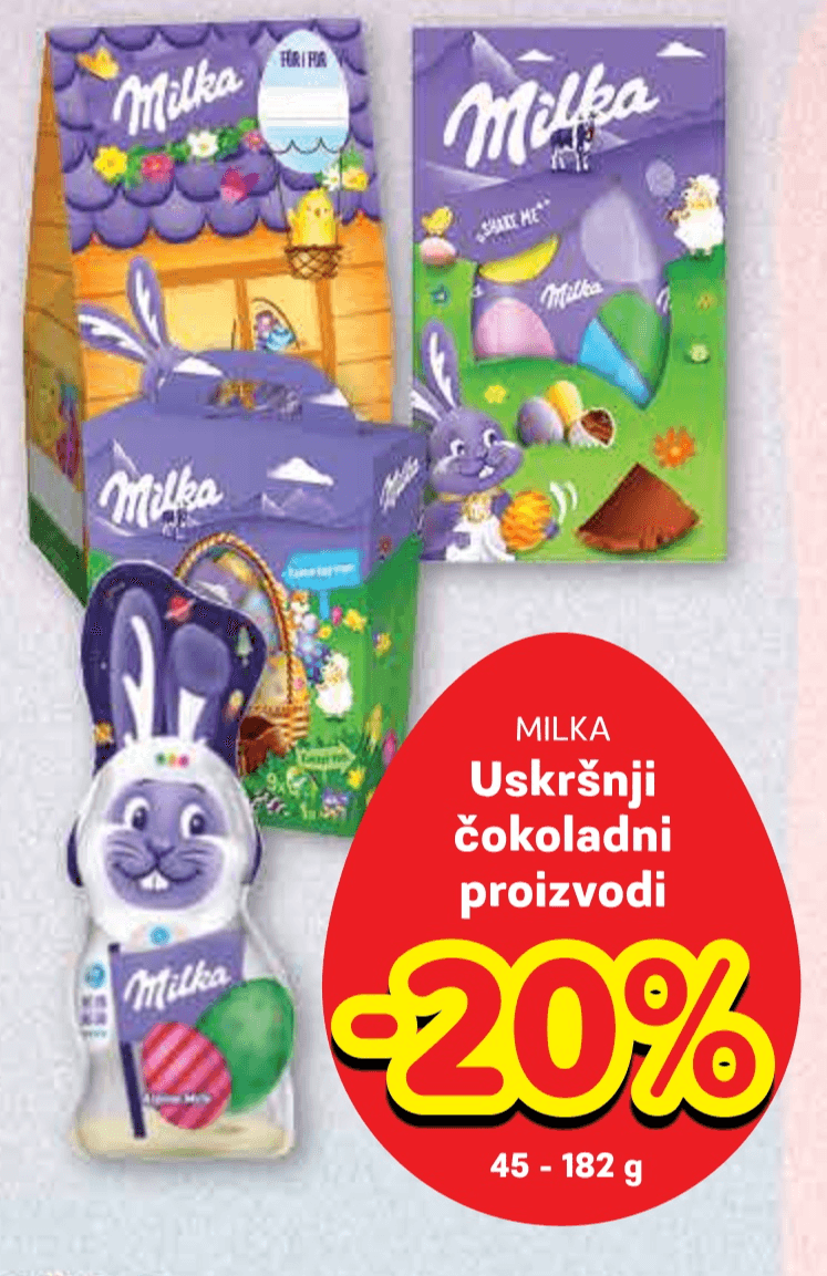 Milka Uskršnji čokoladni proizvodi 45 - 182 g - Akcija u trgovini Plodine