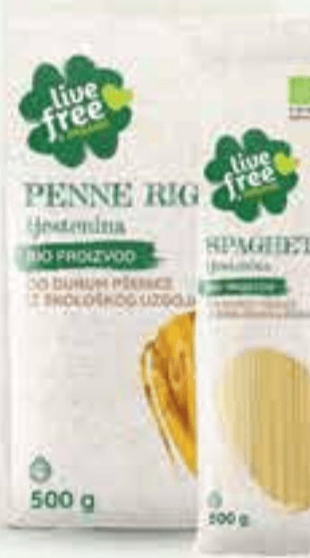 Live Free & Organic Penne tjestenina 500 g - Akcija u trgovini Plodine