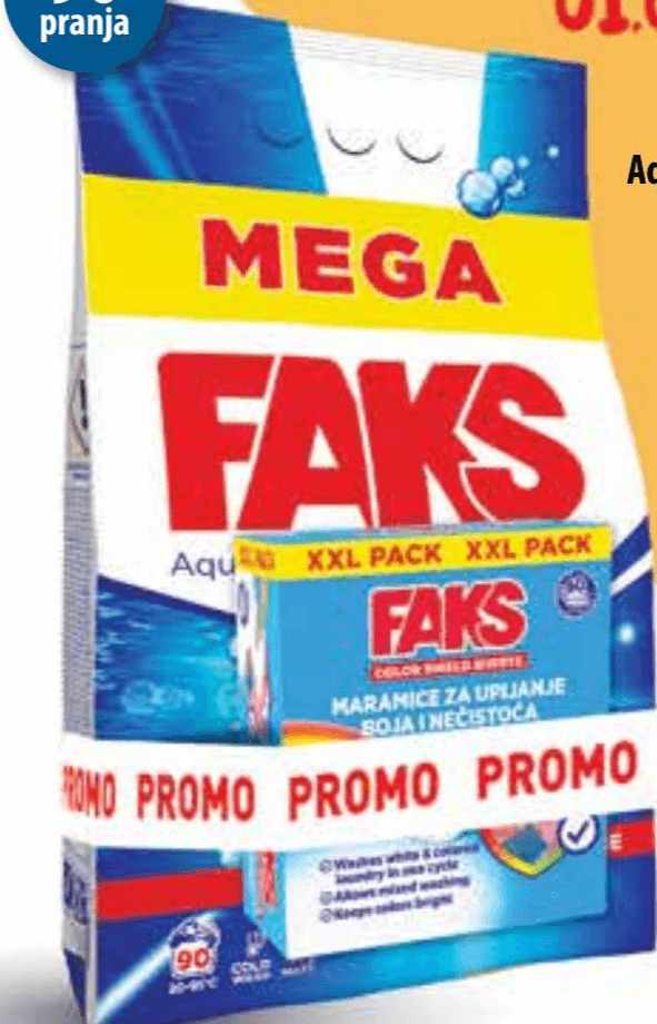 Faks Deterdžent za rublje Aquamarine + maramice za upijanje boja 4.95 kg + 60 kom Akcija u trgovini NTL