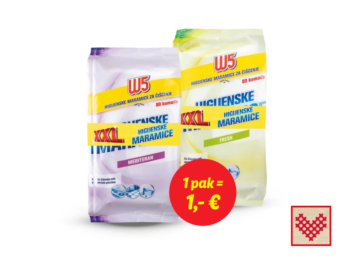 W5 Higijenske maramice za čišćenje XXL 2 x 80 kom - Akcija u trgovini Lidl