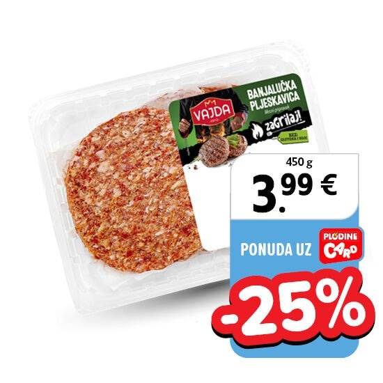 Vajda Svježa juneća pljeskavica s lukom 450 g - Akcija u trgovini Plodine