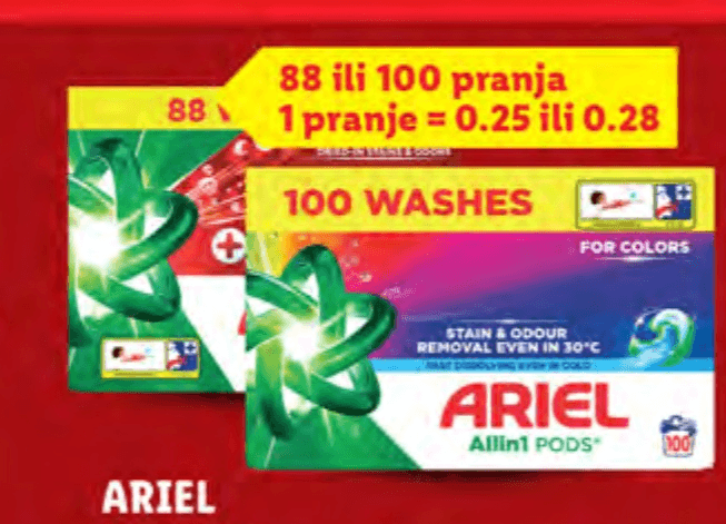 Ariel kapsule za pranje rublja 100 kom Akcija u trgovini Lidl