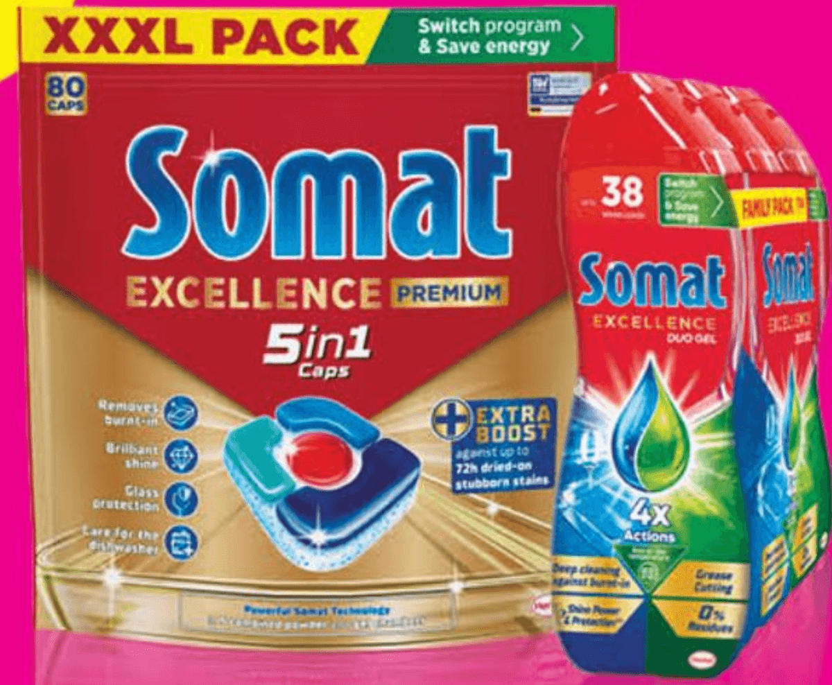 Somat Tablete, gel za strojno pranje posuđa 80; 88 kom; 2,06 l - Akcija u trgovini Bipa