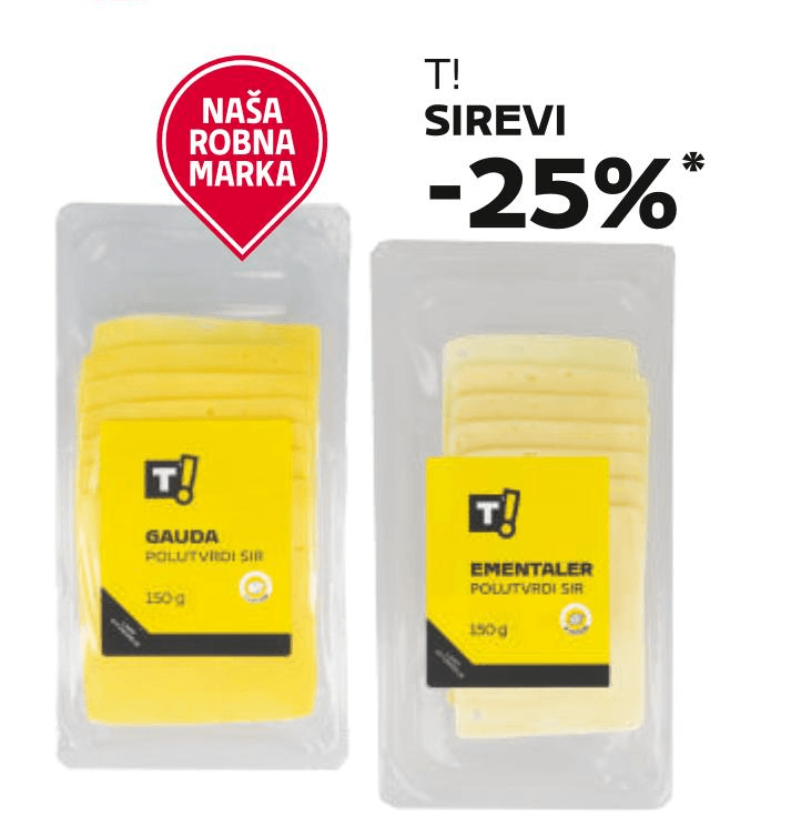 T! Gauda polutvrdi sir 150 g - Akcija u trgovini Tommy