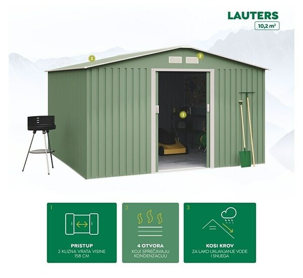Vrtno spremište Lauters 324 x 322 x 160-205 cm, 10,2 m² Akcija u trgovini Bauhaus