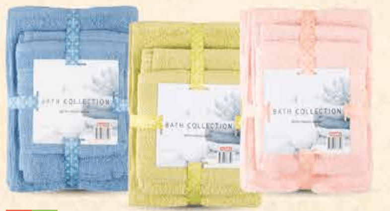 Set kupaonskih ručnika Bath Collection sadrži tri ručnika dimenzija: cca 30x50 cm, 50x90 cm i 70x130 cm - Akcija u trgovini Plodine