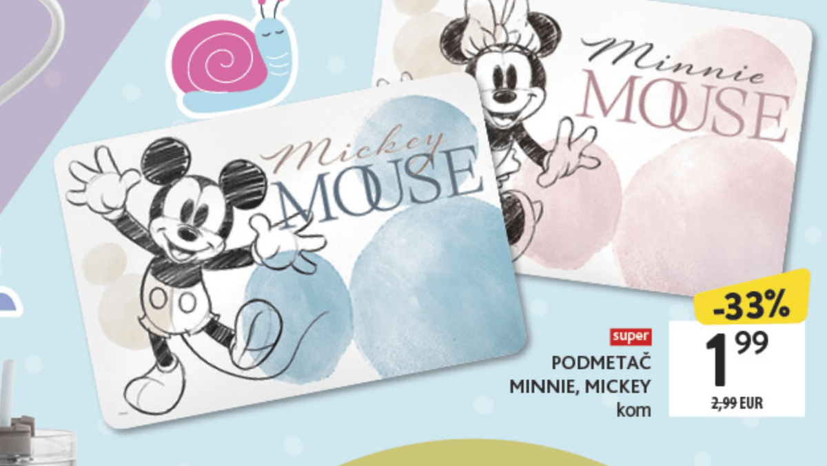 Disney podmetač Minnie, Mickey 1 kom - Akcija u trgovini Konzum
