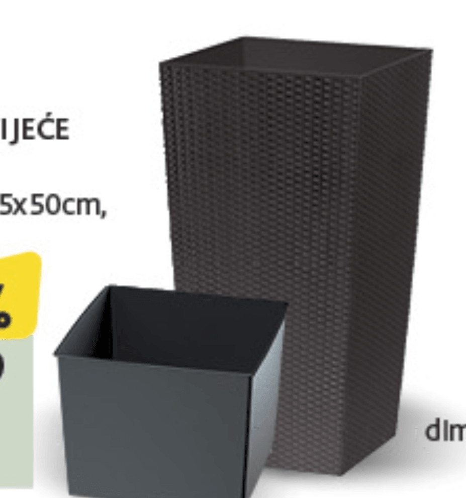 Tegla za cvijeće ratan 26,5x26,5x50cm, kom - Akcija u trgovini Konzum