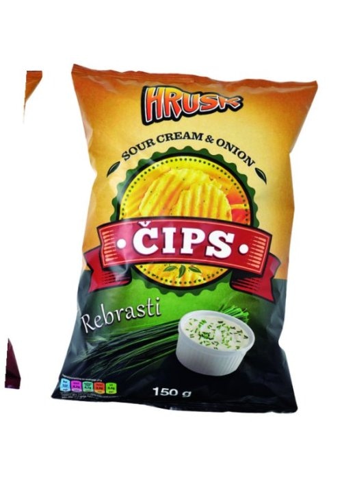 Čips rebrasti Hrusk bacon, luk i vrhnje 150 g - Akcija u trgovini Bakmaz
