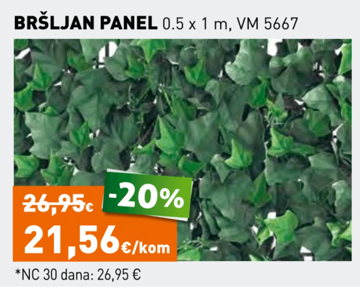 Bršljan panel 0.5 x 1 m - Akcija u trgovini Grama