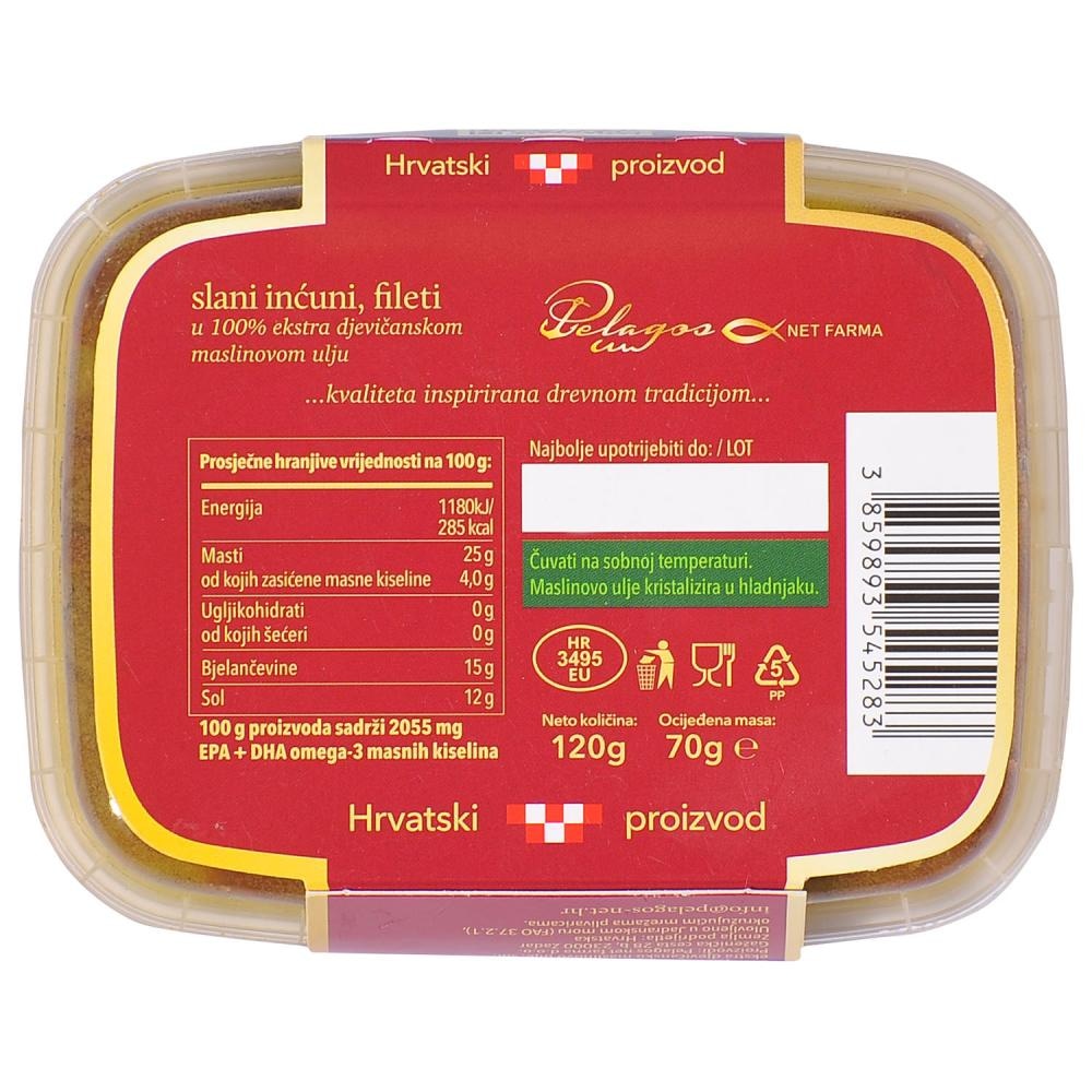 PELAGOS Slani inćuni fileti u ekstra djevičanskom maslinovom ulju 120g - Akcija u trgovini Pivac