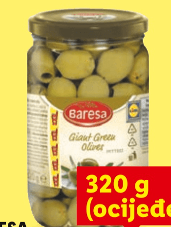BARESA Zelene masline XXL 320 g (ocijeđene mase) - Akcija u trgovini Lidl