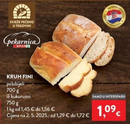 Kruh Fini 700 g ili 750 g Pekarnica SPAR Akcija u trgovini Spar