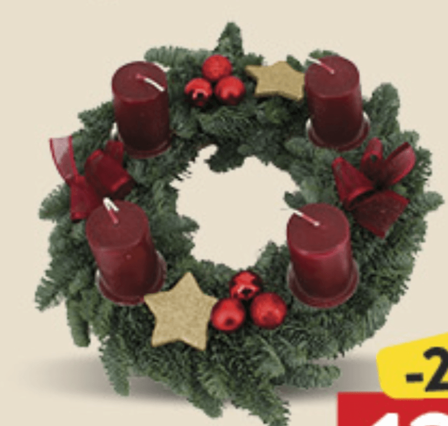 Adventski vijenac 4 svijeće, 25cm, kom - Akcija u trgovini Konzum