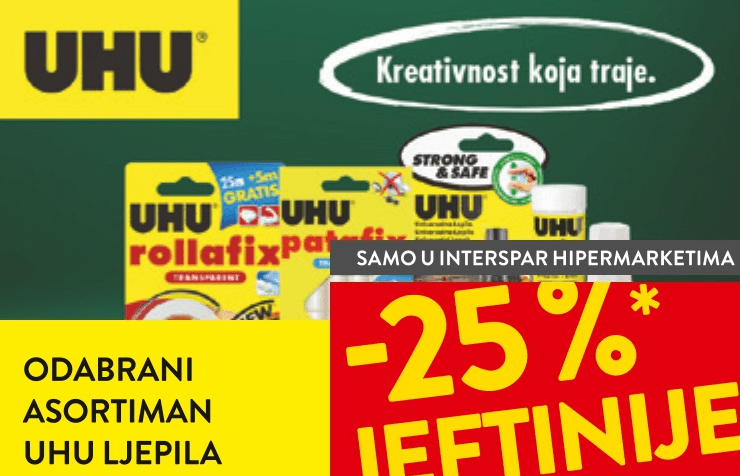 Odabrani asortiman UHU ljepila - Akcija u trgovini Spar