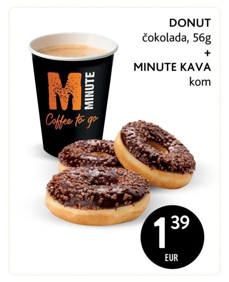 Donut + Minute kava 56g + kom Akcija u trgovini Konzum