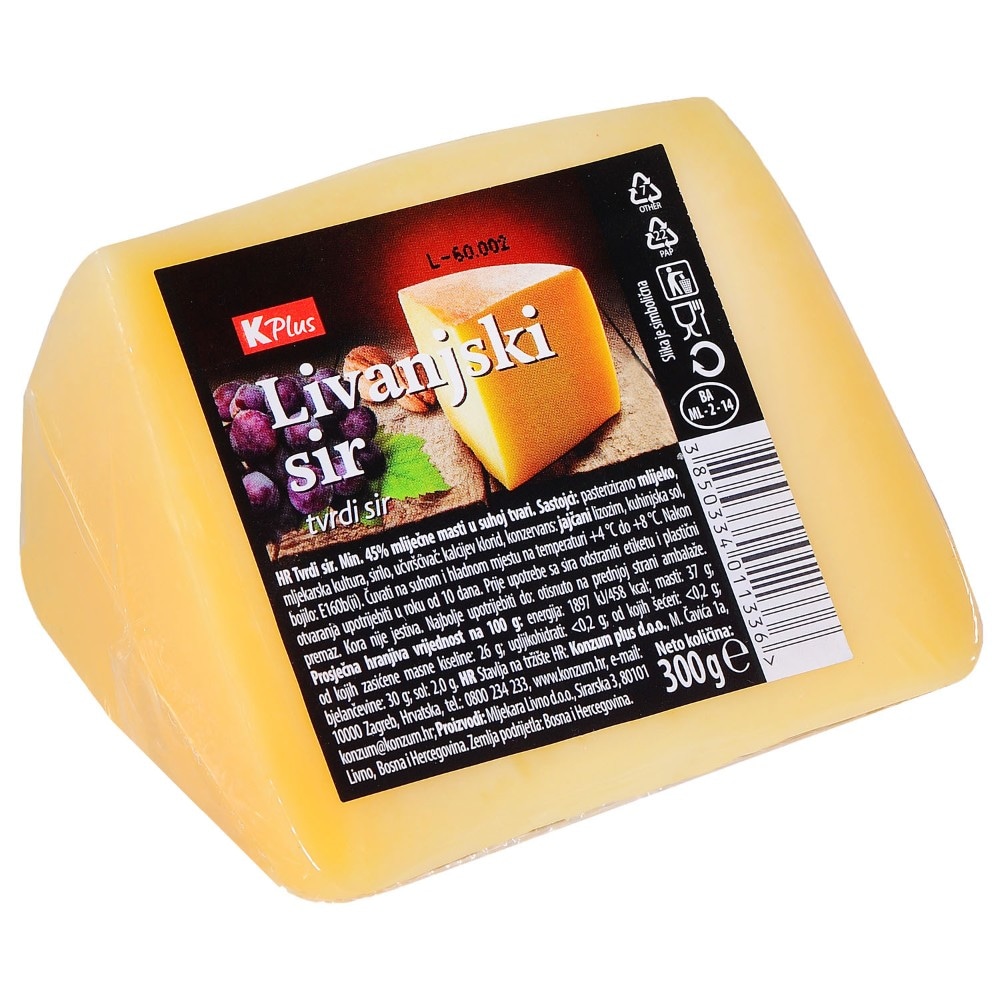 K Plus Livanjski sir 300 g Akcija u trgovini Konzum