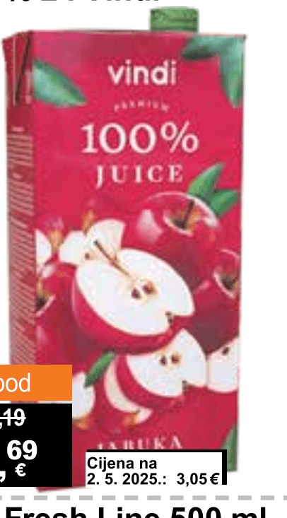 Vindi Voćni sok 100% 2 l - Akcija u trgovini KTC