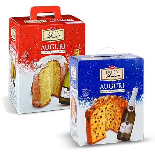 Poklon paket Panettone i vino Moscato/Pandoro i slatki pjenušac 750 g + 750 ml Duca Moscati - Akcija u trgovini Eurospin