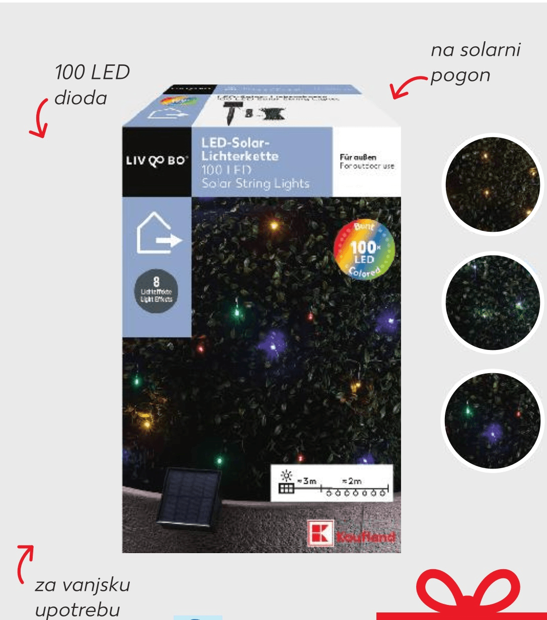 LIV QO BO LED solarne žaruljice 100 LED, cca. 5 m kabela - Akcija u trgovini Kaufland