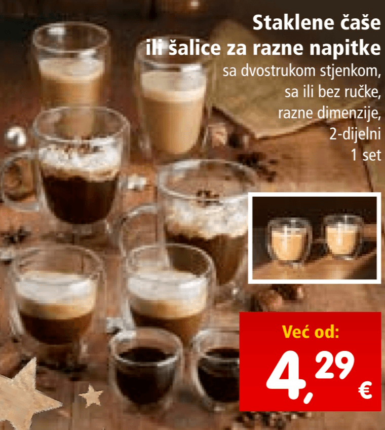 Staklene čaše ili šalice za razne napitke 2-dijelni, 1 set - Akcija u trgovini Interspar