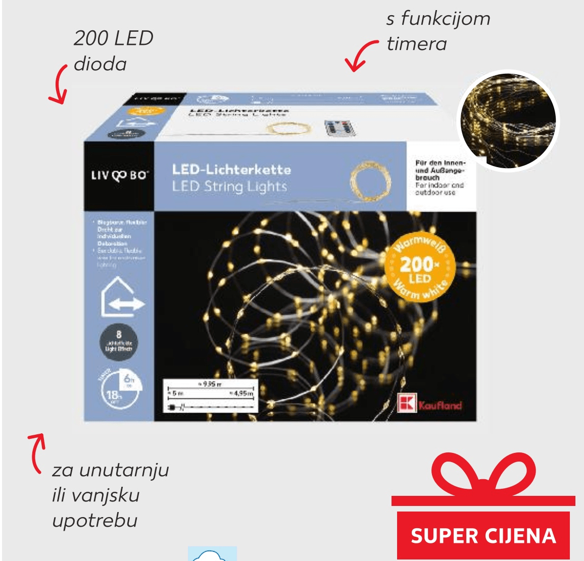 LIV QO BO LED svjetleća traka 200 LED, cca. 9,95 m kabela - Akcija u trgovini Kaufland