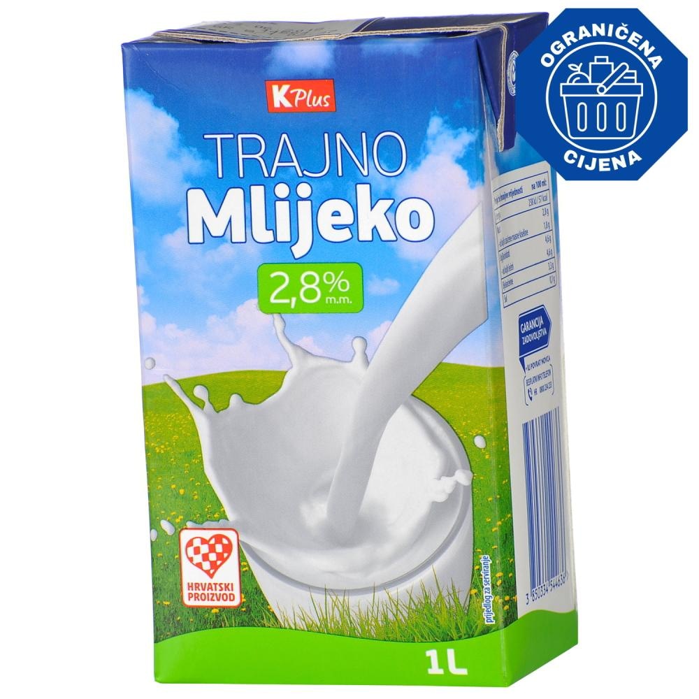 K Plus Trajno mlijeko 1l - Akcija u trgovini Konzum